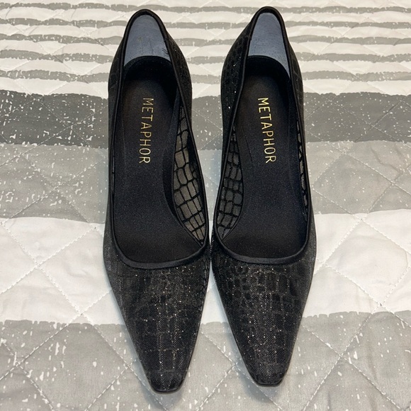 {Metaphor} Black Textured Pointed-Toe Heels/Kitten Heels – Size 7 – New in Box - Picture 4 of 11